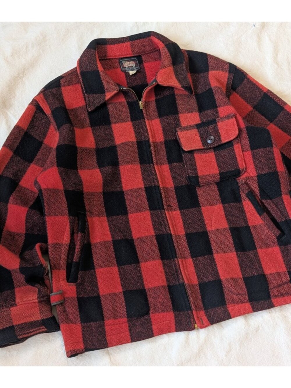 Woolrich Vintage 50s Buffalo Check Wool Tweed Harrington Jacket Talon Zip 42 USA